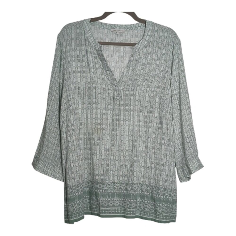 Rose & Rhyme 1X Green Women's Boho Casual Tunic Blouse Lightweight Coastal